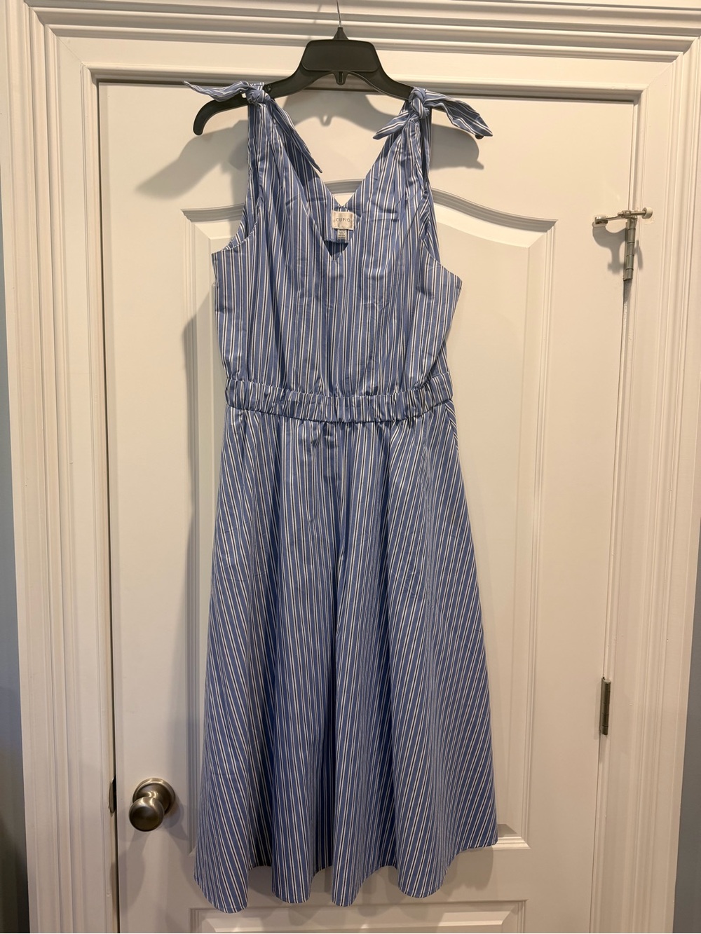 Cupio Light Blue & White Striped Tie-Shoulder Dress